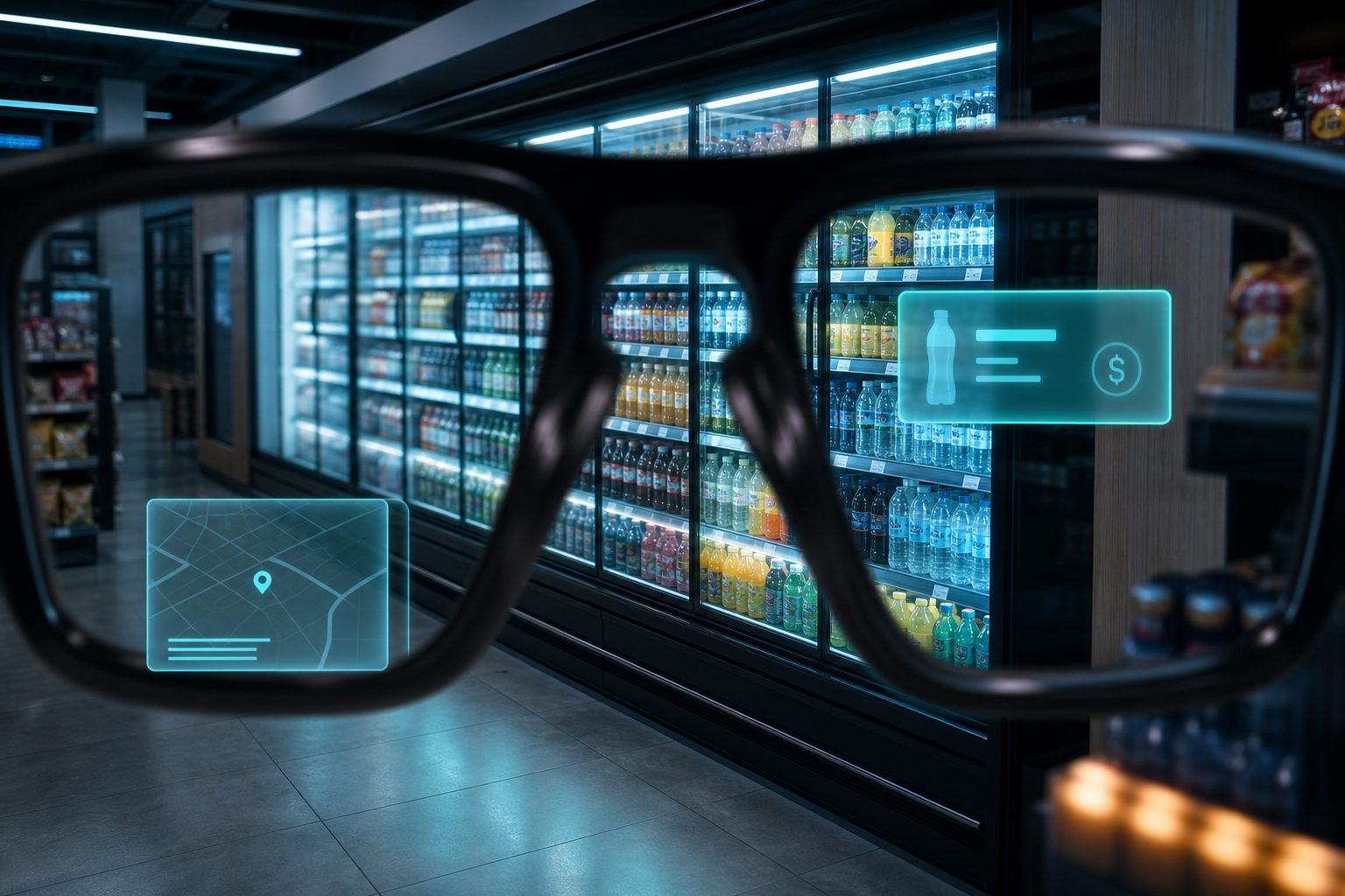 Mixed reality glasses view of a convenience store cooler