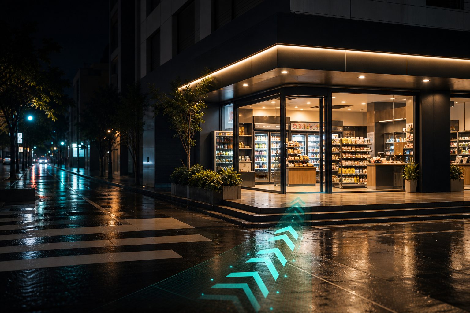 Night venue with AR path